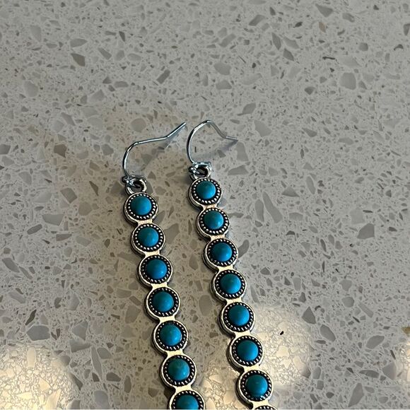 Fake Turquoise Dangle Earrings western style - Picture 5 of 7